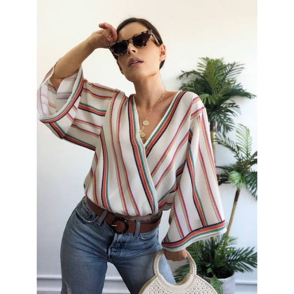 🆕Daize Striped Surplice Kimono Top - Picture 7 of 8